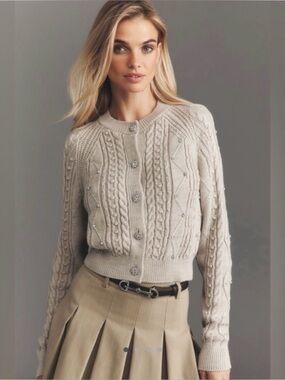 Anthropologie Maeve Gem-Embellished Cable-Knit
Cardigan Sweater NWT size small